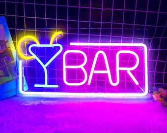 Bar Acrylic Neon Sign with Drinks,Bar Wall Art,Cocktail Bar Neon,Home Bar Light,Rectangular LED Sign,Csutom Neon Sign,Cafe Bar Sign,Cocktail