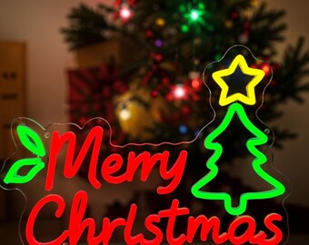 Merry Christmas Neon Sign,LED Xmas Tree Light,Holiday Wall Decor,Custom Christmas Decoration for Home,Festive Party Prop,Winter Gift