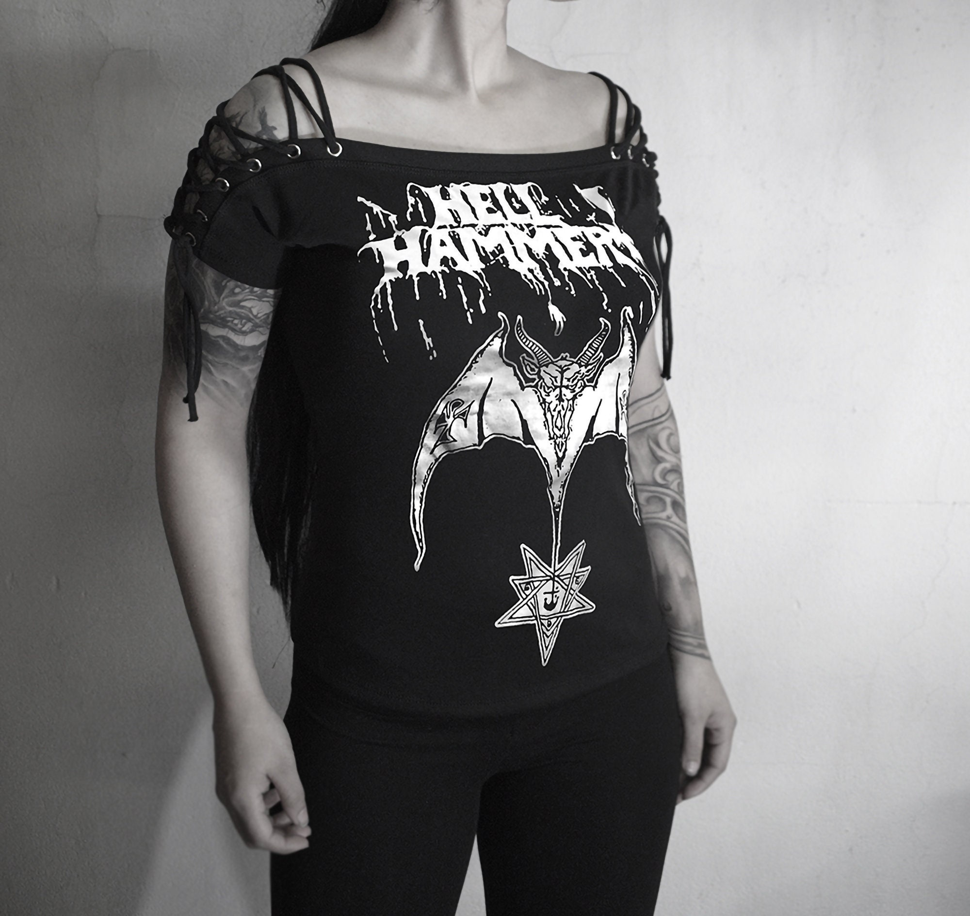 black metal t-shirt thrash metal Hellhammer yellow crop top shirt satanic rites t-shirt.