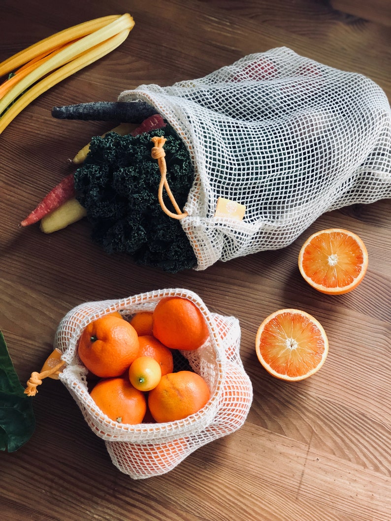 organic cotton shopping nets yellow Set 2 L + M