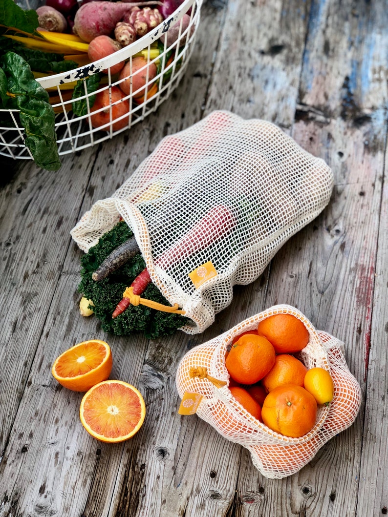 organic cotton shopping nets yellow Set 2 L + M