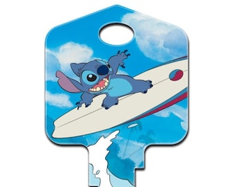 Disney's Surfin Stitch from Lilo & Stitch  large Painted Uncut House Key Blank available in Kwikset or Schlage keyways