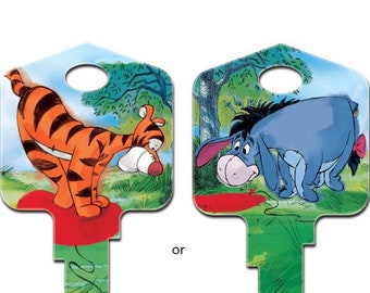 Disney's Winnie the Pooh's Friends choice of Tigger or Eeyore Designer Painted Uncut House Key Blank large head