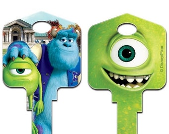 Disney Monster's Inc Mike n Sully (1) large Painted Uncut House Key Blank 2 images front/back Mike Wahousekey