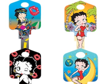 Betty Boop Painted House Key Blank Large Head for Home or Office uncut by Pretty-Keys Great for Arthritis Biker, Beach, Moon or Kisses