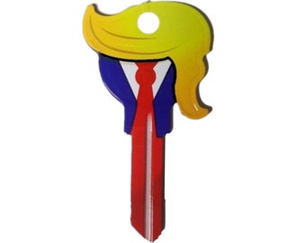 Sammlerstück, Donald Trump, bemalter Schlüsselrohling in Form eines Hauses oder Bürohauses, ungeschnitten, begrenzte Menge