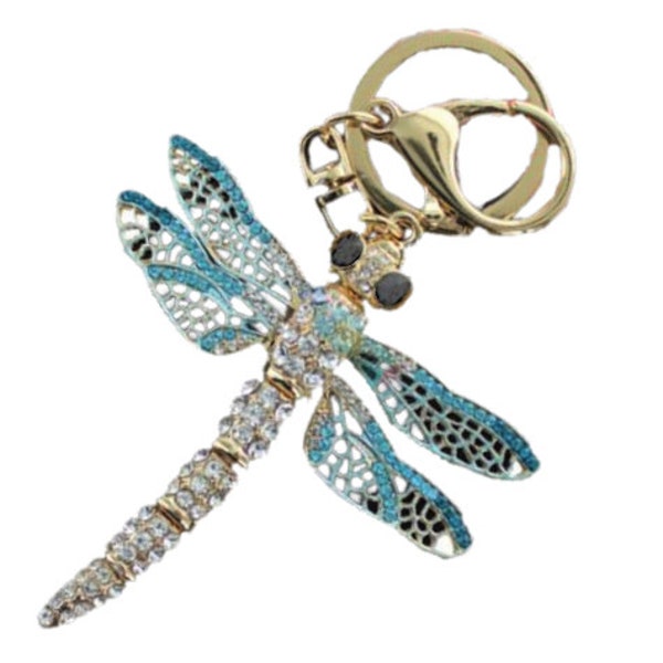 Porte-clés libellule bleu émaillé strass pendentif à breloques sac à main sac porte-clés chaîne porte-clés cadeau grand