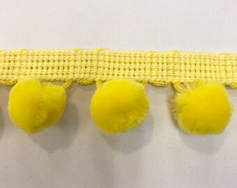 Luxury Pom Pom Trim Yellow - 30mm Wide