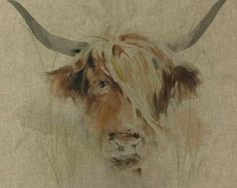 Scottish Print Cushion Panel - Highland Cow