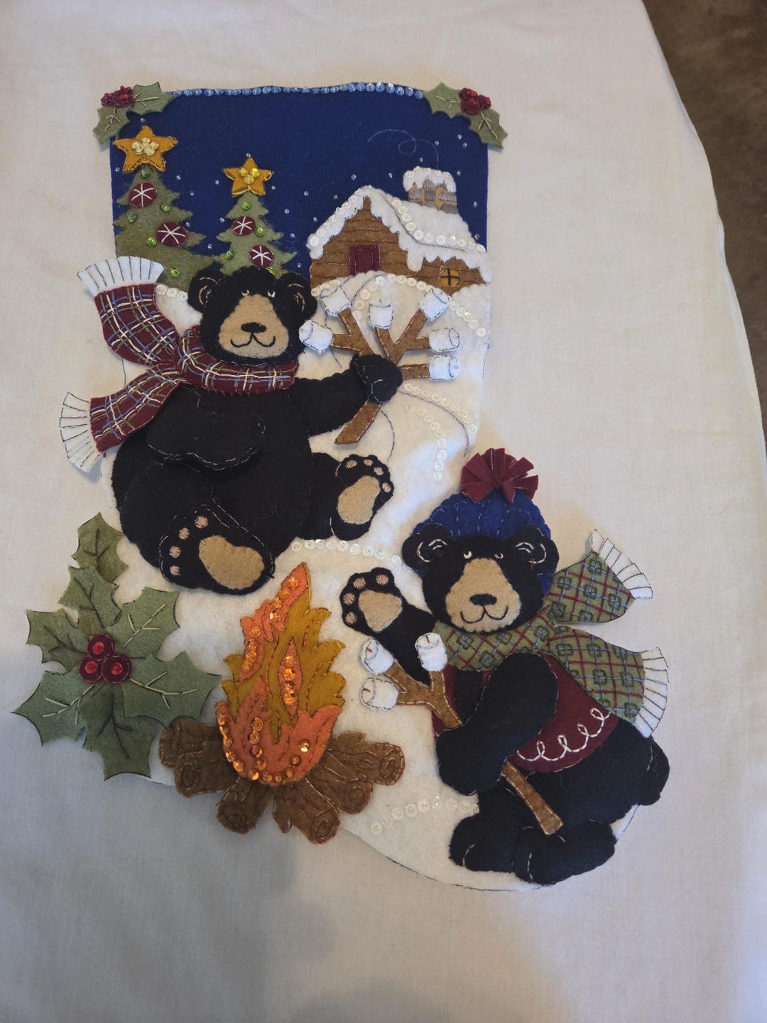 Bucilla Christmas Stocking Black Bear Bonfire - Etsy