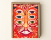 jewelry box with surreal art on top, acrylic art wooden jewellery box, six eyed surreal portrait, gift for her, gift for him, home decor