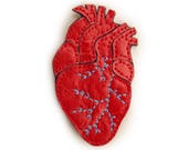 heart shaped brooch, red leather jewelry, anatomical heart, surreal jewellery, boho jewelry, heart chakra, statement brooch, gift for her
