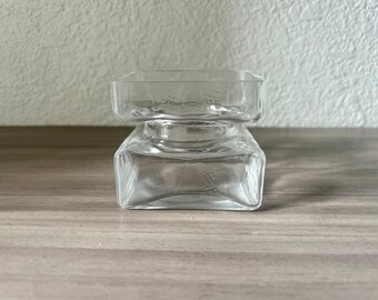 Vintage Square Glass Vase 'Pala' by Helena Tynell for Riihimaen Lasi Finland Clear Glass