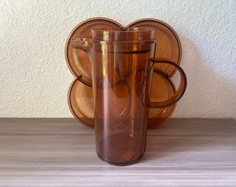 Danish Modern Dansk Pitcher and Snack Tray Set in Amber. Gunner Cyren for Dansk Melamine Pitcher and Tray. Dansk Pitcher and Pinwheel Tray