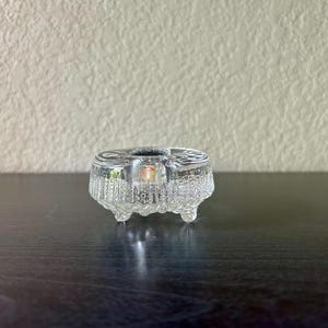 Iittala Ultima Thule Low Round Candle Holder by Tapio Wirkkala Scandinavian Modern Art Glass c.1970s, Finland Design, Glass Candle Holders