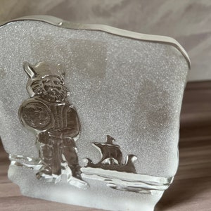 Vintage Nybro Sweden Art Glass Crystal Viking Ship Paperweight image 2