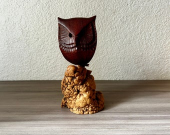 Vintage Bill Neely Hand Carved Mahogany Wood Owl Bird Sculpture
