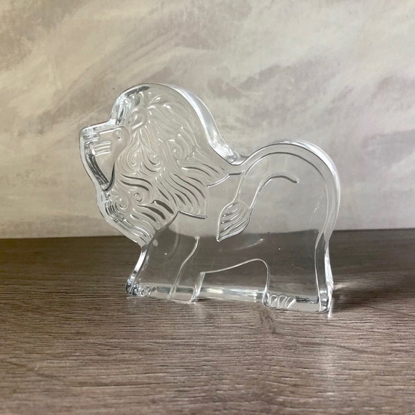 Vintage 1970s Dansk Glasburk Crystal Zoo Lion Figurine designed by Naiad Einsel , Lead Crystal,  Lion Paperweight