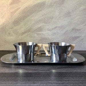 Vintage Art Deco MCM Chase Chrome Sugar Bowl Creamer Tray Set USA Bakelite Handles