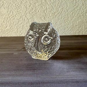 Vintage Eda Kristall Nya Glasbruket Glass Owl, Handlaget Krystall Magnor Noway,  70's Owl, Textured Glass Owl