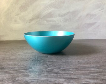 Vintage Aqua Blue Emalox of Norway Bowl, Mid Century Modern