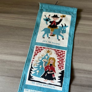 Vintage Aase Og Preben Jangaard wall hanging, textile, with motifs from his famous fairy tales. Danish design from the 70s.