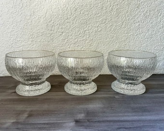 Vintage Three Iittala Crystal Kekkerit Footed Dessert Bowls by Timo Sarpaneva, Finland, Finnish, Made in Finland