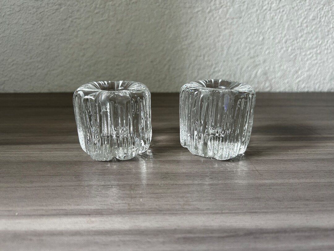 Vintage Set of Two Scandinavian Glass Candle Holders Floral Etsy