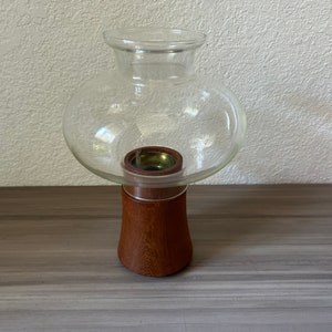 Dansk Teak Wood & Brass Hurricane Lamp Base Glass Globe Jens Quistgaard Design Vintage Danish Modern Candle Holder image 5