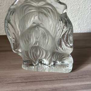 Vintage Viking Glass Yorkshire Terrier Yorkie Paperweight Clear Frosted Art Glass image 3