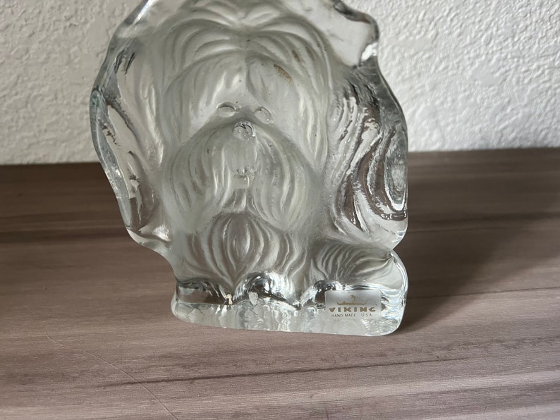 Vintage Viking Glass Yorkshire Terrier Yorkie Paperweight Clear Frosted Art Glass image 3