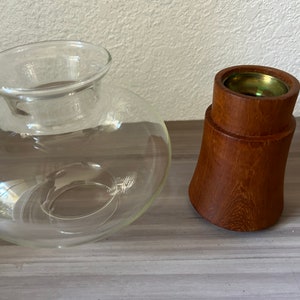 Dansk Teak Wood & Brass Hurricane Lamp Base Glass Globe Jens Quistgaard Design Vintage Danish Modern Candle Holder image 2