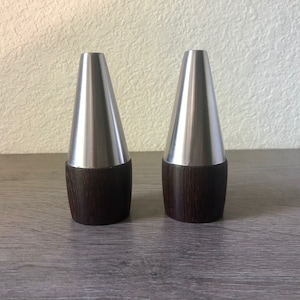 Vintage Danish Rosewood and Steel, Salt and Pepper Shakers, Mid-Century