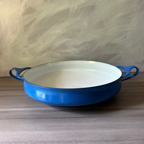 Vintage Medium Dansk Kobenstyle Enamel Paella Pan - Danish Modern Quistgaard Designed Blue Enamelware, Danish Modern