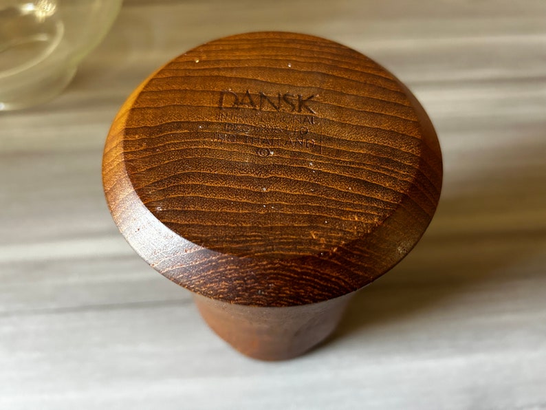 Dansk Teak Wood & Brass Hurricane Lamp Base Glass Globe Jens Quistgaard Design Vintage Danish Modern Candle Holder image 4