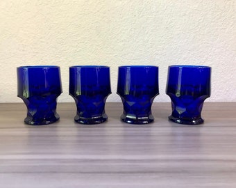 Vintage Viking Cobalt Flat Glassware Set of four, Viking - Georgian Honeycomb