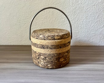 Vintage Mid-Century Modern Cork Ice Bucket with handle, Retro Barware