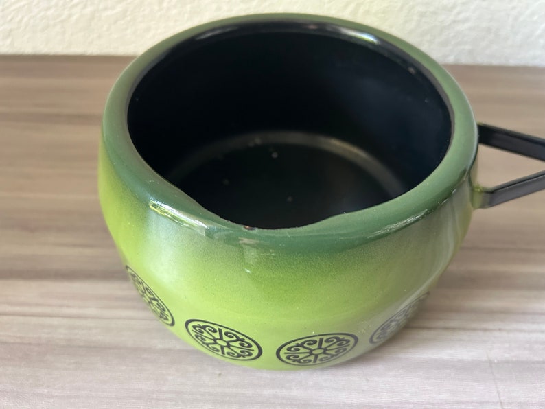 Vintage Finel Avacado Green Enamel Pans 1970s Raja Uosikkinen Design Cookware Enamelware Danish Mid Century Curvy Fondue Pot image 5