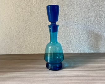 Vintage Blue glass decanter, Krosno Poland Turquoise Blue Decanter