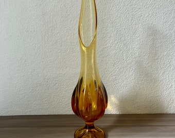 Vintage 18” Viking Epic Swung Amber Swung Vase - Six Petal Midcentury-Modern Vase, MCM Decor