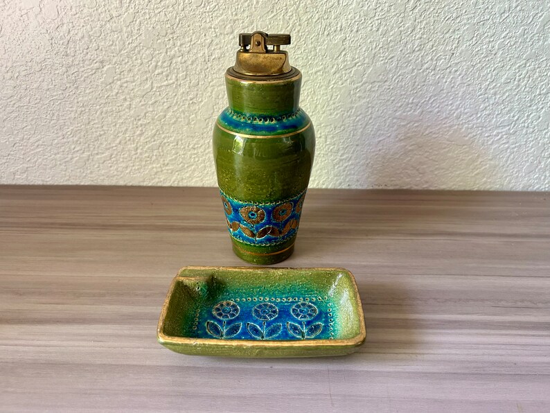 Vintage Bitossi Table Lighter and Ashtray Aldo Londi Rosenthal Netter Thai Silk Mid-Century Modern immagine 9