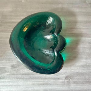 Mid Century Blenko Amoeba, Freeform Dark Emerald Green Glass Bowl, Ashtray