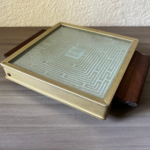 Vintage MCM Salton Hotray Mid Century Textured Glass & Brass Wood Handle Hot-Plate
