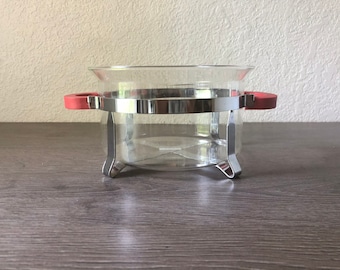 Vintage 1990's Bodum Chambord Bowl Clear Chrome Holders And Red Handles, Vintage Danish Glass,  Made in Denmark