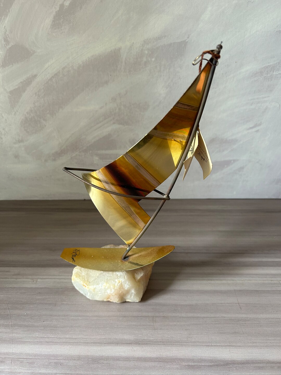 Vintage Demott Wind Surfer Brass Mid Century Windsurf Stone Etsy