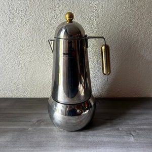 Vintage FAGOR Mid Century Spanish Chrome Coffee Pot Press VitroCeramica Especial Induction Percolator Maker Stovetop