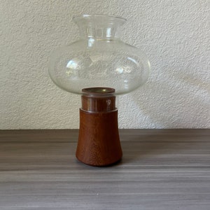 Dansk Teak Wood & Brass Hurricane Lamp Base Glass Globe Jens Quistgaard Design Vintage Danish Modern Candle Holder image 1