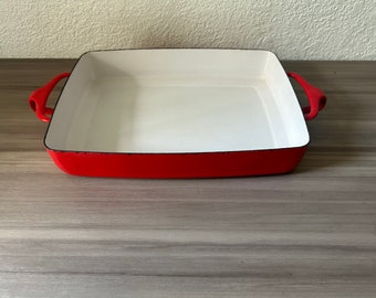 Vintage Medium Dansk Kobenstyle Enamel Pan, Danish Modern Quistgaard Designed Red Enamelware, Danish Modern
