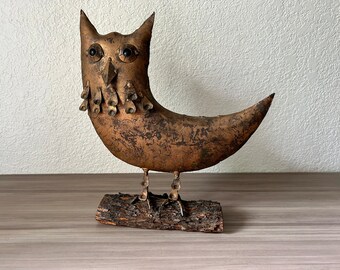 Vintage Ceramic Owl, Mid Century Modern Owl, Brutalist Metal Owl