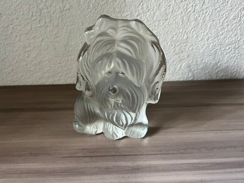 Vintage Viking Glass Yorkshire Terrier Yorkie Paperweight Clear Frosted Art Glass image 5